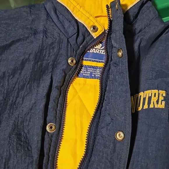 Vintage 90s Starter Notre Dame Fighting Irish College Jacket Blue Yellow Medium - Picture 15 of 16